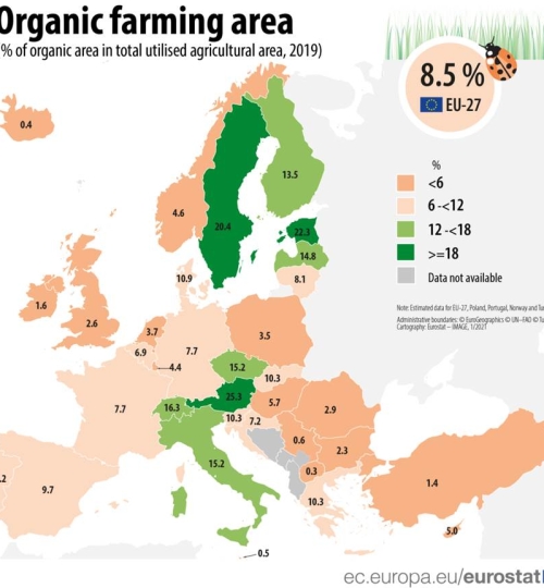 Bản đồ tỷ lệ trồng hữu cơ tại EU (EU-27)
